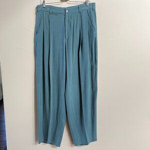 FUGI by YFI Men's Silk Pants Size 36 Green Pleated Vintage Lightweight Summer